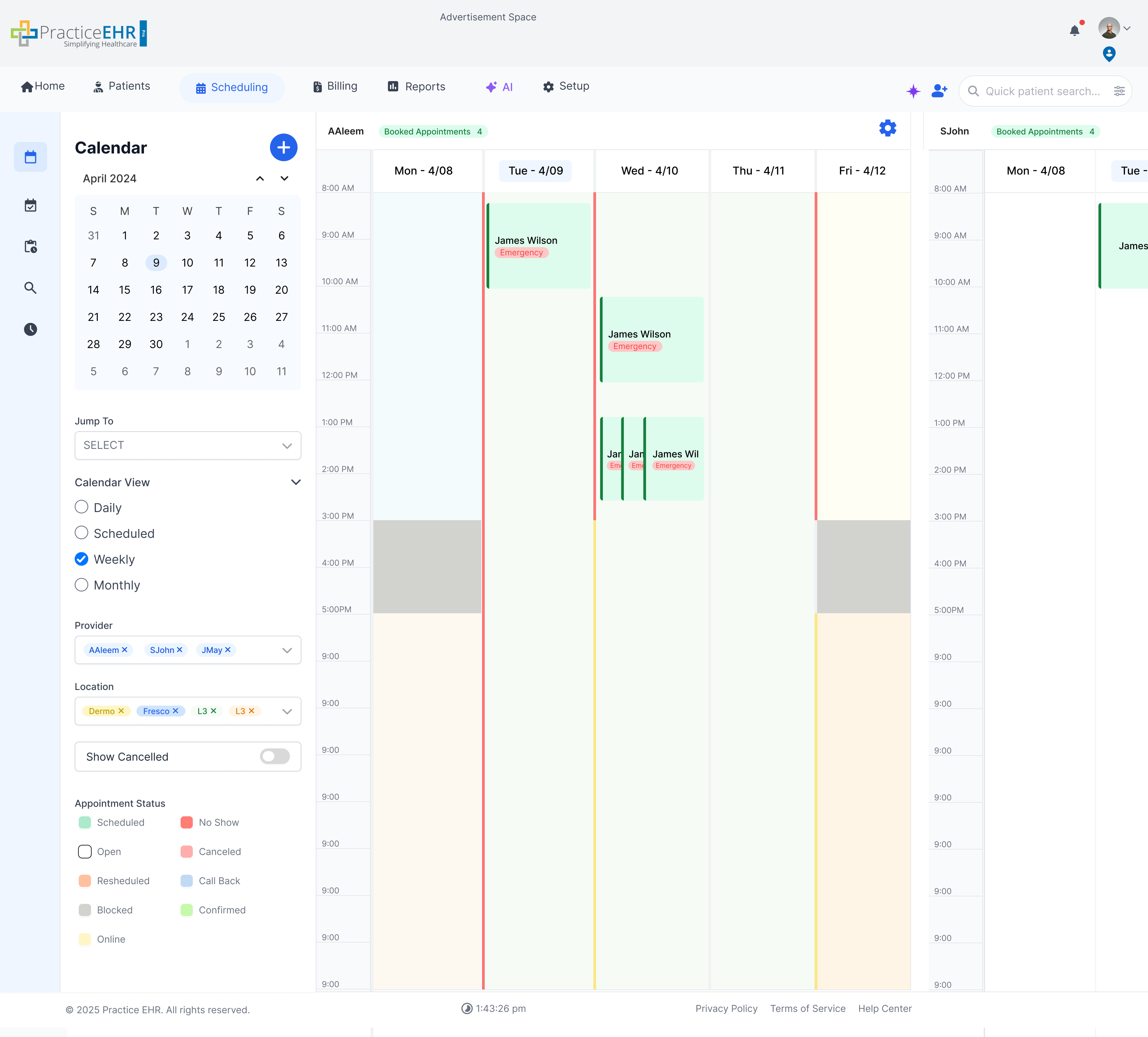 Week View Multi Location Multi Provider